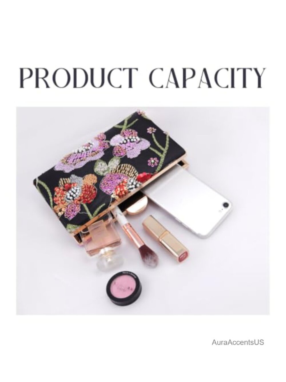Embroidered Sequin Clutch Purse for Women Elegant Floral Beaded Evening Bag - Picture 5 of 6